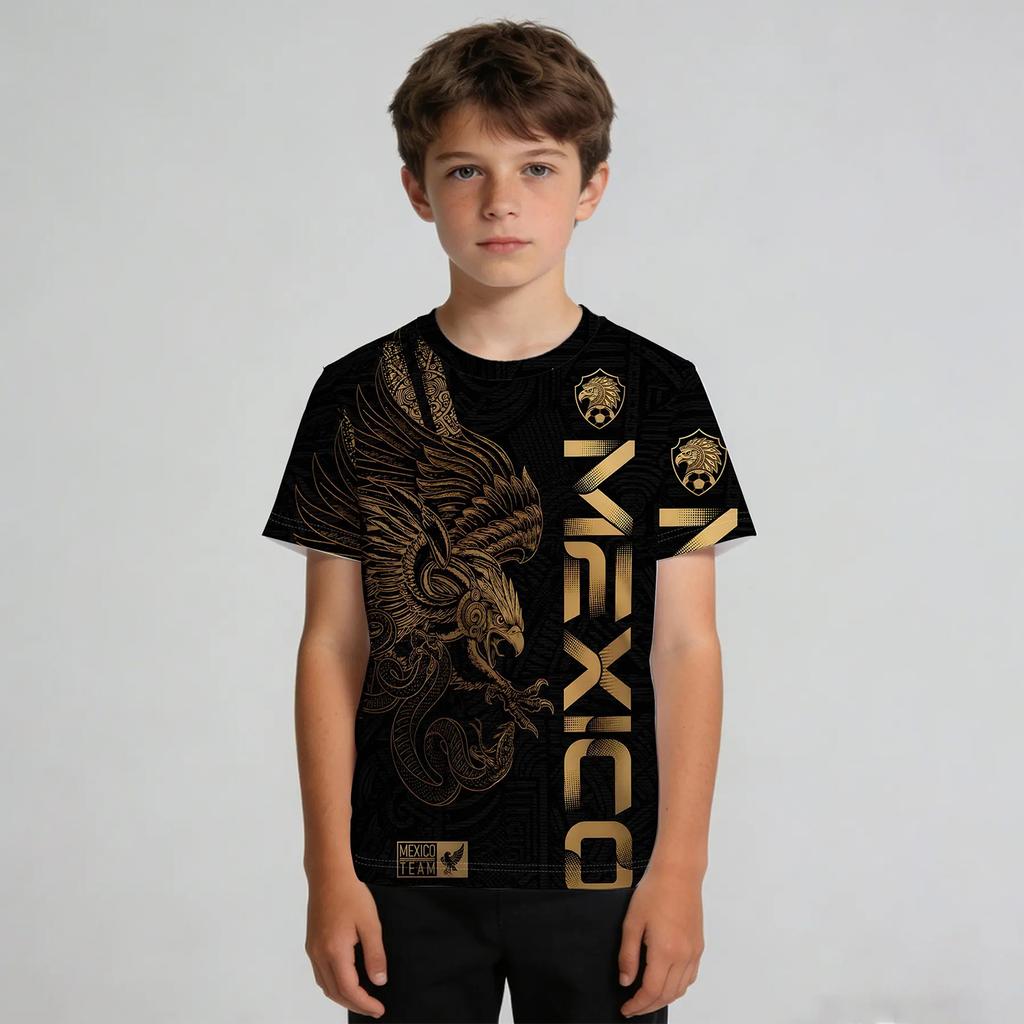 Kids Mexico Letter Print Short Sleeve T-Shirt, Casual Themed Top