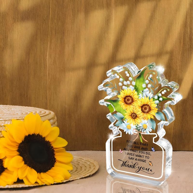 2D Flat, Acrylic Thank You Gift Desktop Decoration, Contemporary Floral Design with Sunflowers, Suitable for Wall Decoration, Porch, Room, Villa, Acce