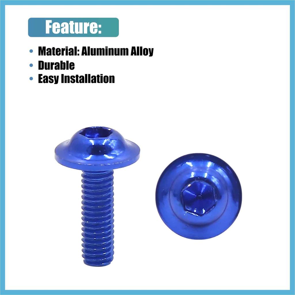 BULLSPANN Motorcycle Bolt Screws Hex Socket Bolts Aluminum Alloy M6 x 20 Blue 20pcs Replacement Parts Accessories