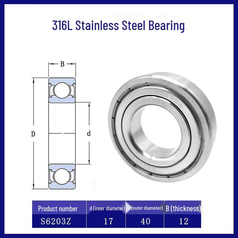 

Jundingying S6203ZZ 316L Stainless Steel Deep Groove Ball Bearing