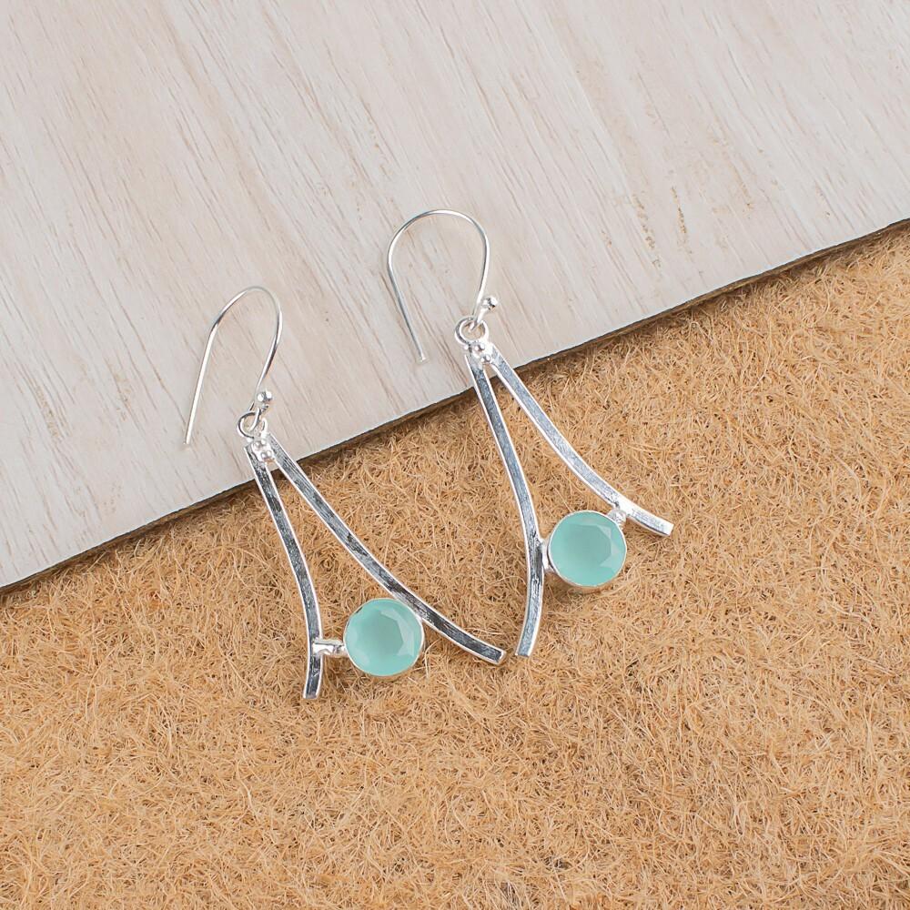 

Аква Халцедон Драгоценный Камень 925 Стерлинговое Серебро Ювелирные Изделия Серьги 1,45 Подарок для Мамы EE-66-16