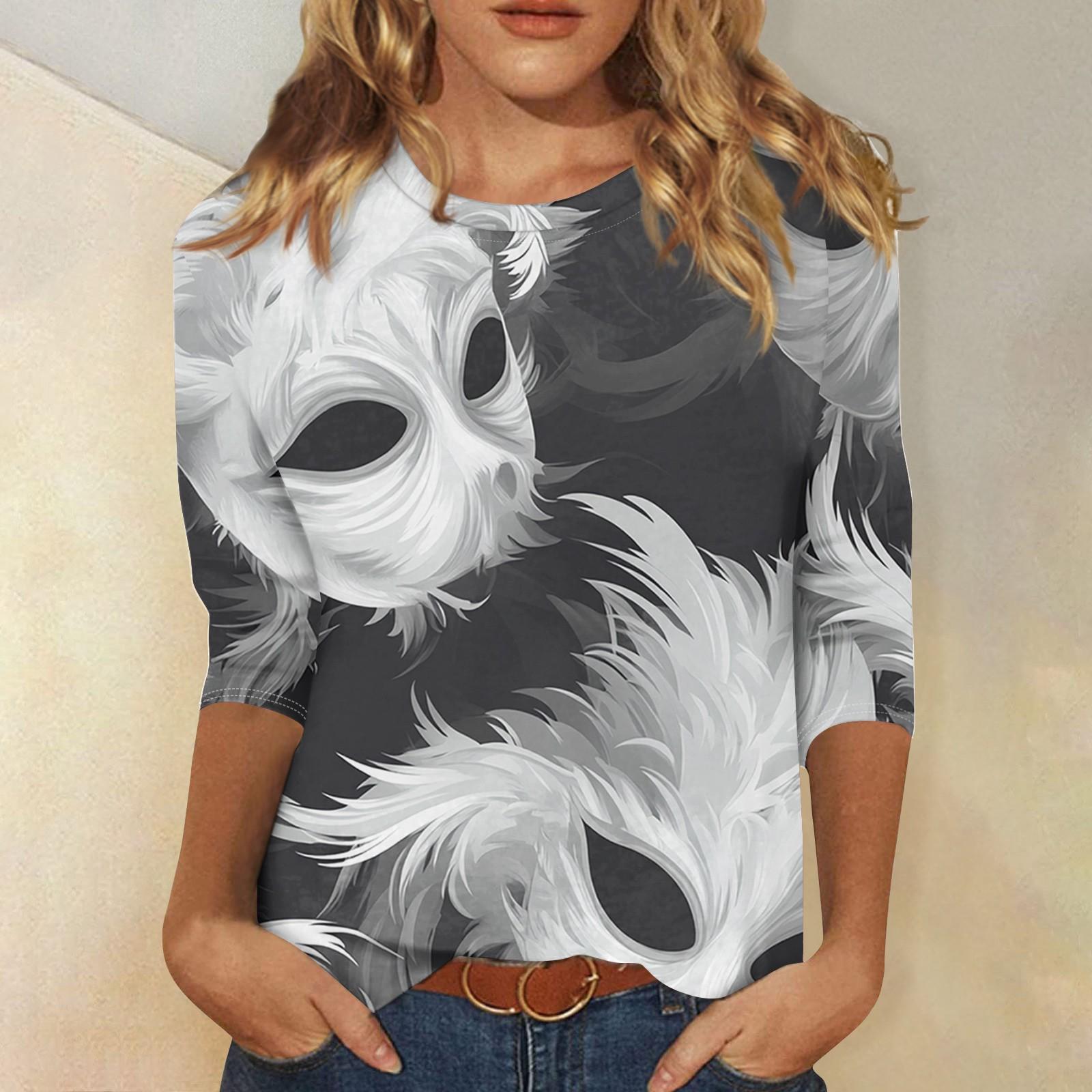 

Women s Fashion Casual Seven Sleeve Valentine s Day Printed Round Neck T-Shirt Top XL білий
