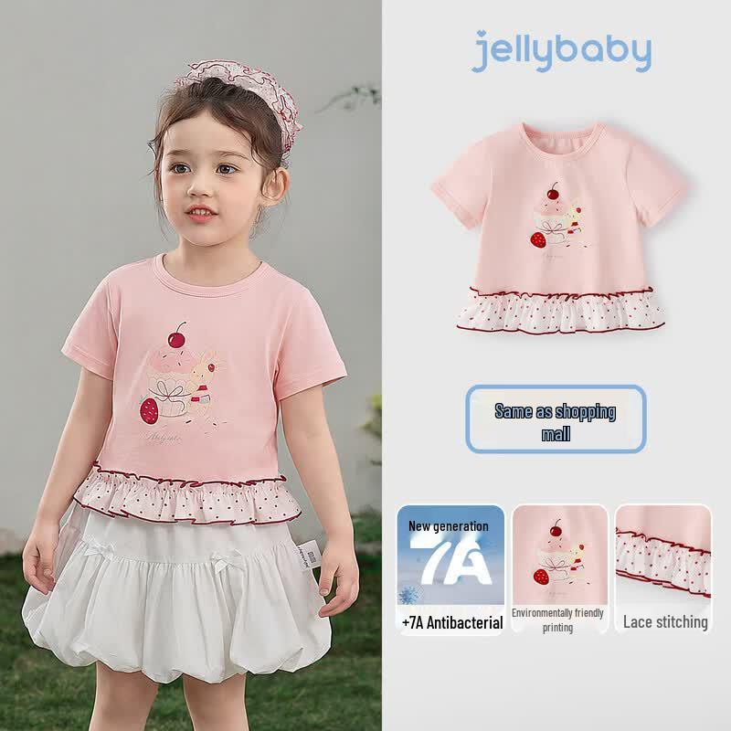 T-shirt a maniche corte con orlo arricciato da bambina JELLYBABY