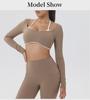 European-American Contrast Long-Sleeve Quick-Dry Yoga Top with Beautiful Back and Built-in Bra