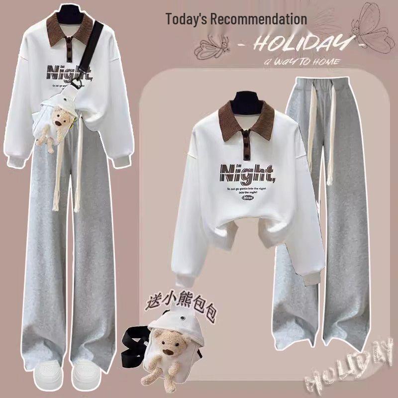 

Комплект толстовки и брюк широкого кроя в студенческом стиле для девочек - Мода осени 2024 для младшей и старшей школы M