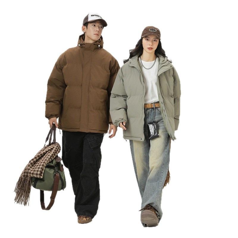 Autumn and Winter New Loose Stand-up Collar Hooded Cotton-padded Clothes Men, Guochao Simple and Versatile Warm Thickened Bread Cotton Clothes