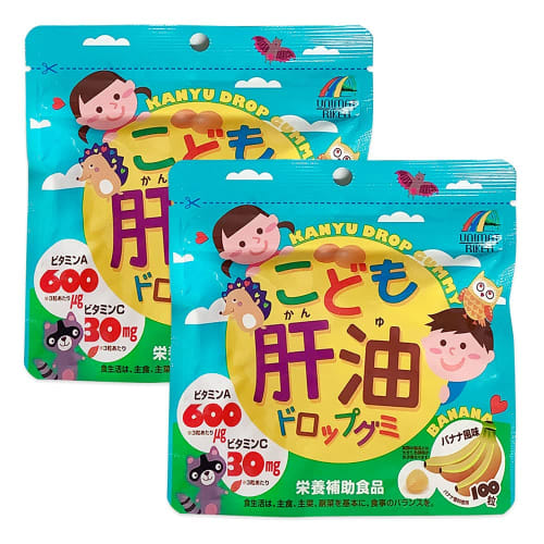 Unimat Riken Children's Cod Liver Oil Drop Gummies, 100 capsules x 2 bags