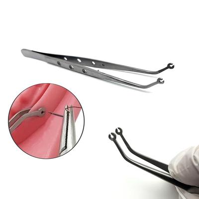 Dental Surgical Suture Tweezer Tip With Hole Operation Stitching Tweezer Suture Corn Tweezers Dressing Forceps Serrated Tip