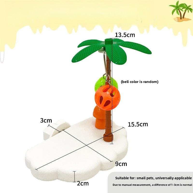 Tropical Palm Tree Bird Perch Platform Interactive Molar Toy Bell Ball For Budgie Cockatiel Pet Cage Boredom Relief Enrichment