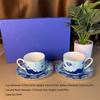 High-end Oriental Series Plate Coffee Cup And Saucer Mug Pink Purple Blue Printed Plate Cup And Saucer Suit Gift Box Tea Cup Set