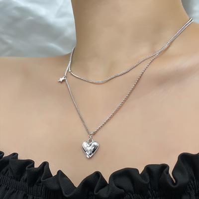 S925 Sterling Silber Halskette Hot Girl doppellagige Liebeskette weibliches Licht Luxus Nische Flash Diamant Sterne gestapelte Nähte Halskette Ins Stil