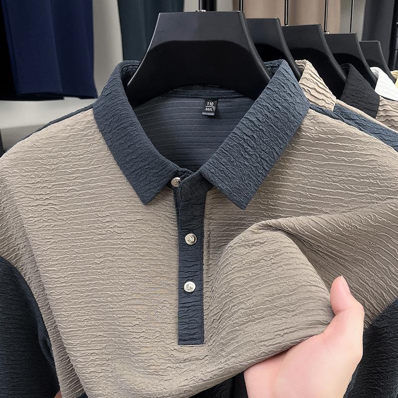 

Классическая футболка с коротким рукавом, мужская высококачественная дышащая не требующая глажки футболка-поло с контрастными цветными лацканами и короткими рукавами 4XL