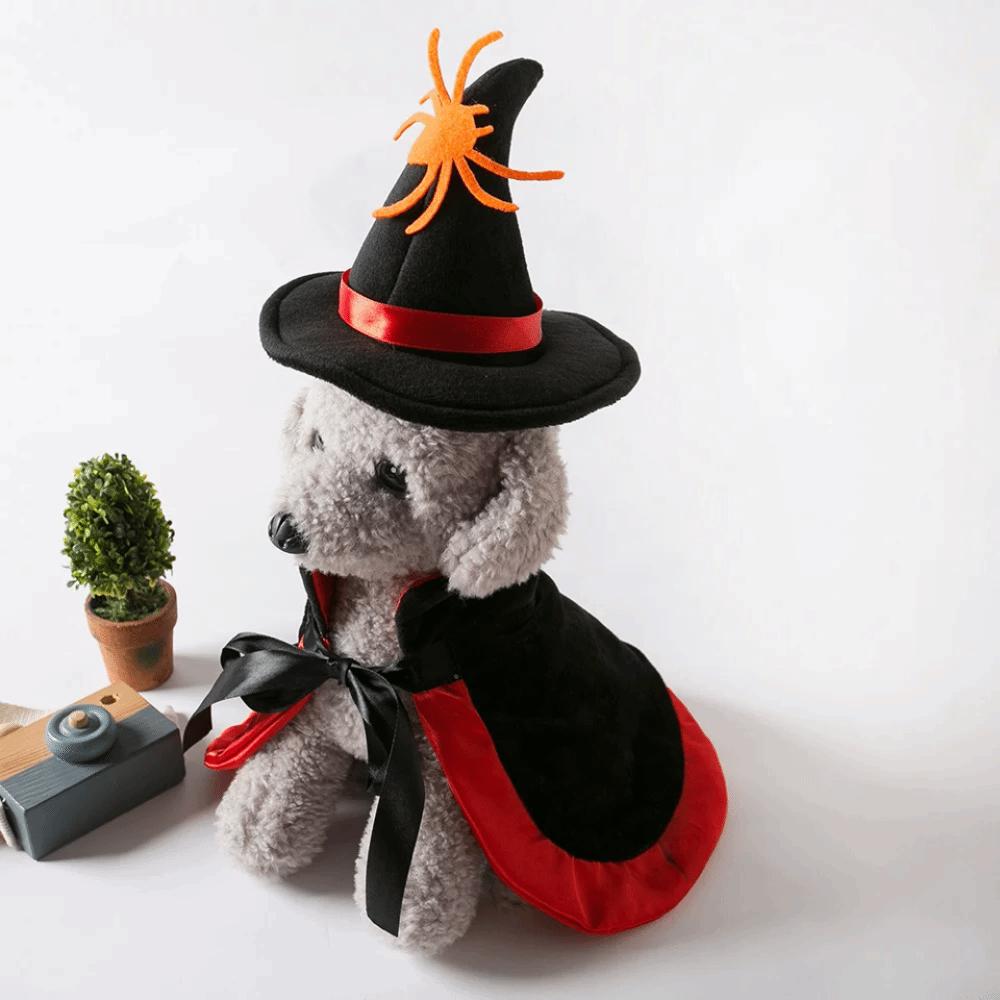 Star Halloween Pet Costume Stand-collar with Witch Hat Small Dog Knight Cape Soft Fabric Comfortable Kitten Dress Small Dog