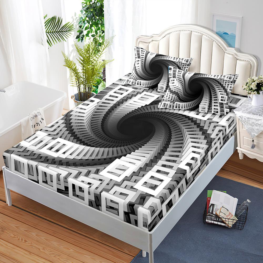 Three-Piece Mattress Set 3D Bedspread Digital Printing Pillowcase Mattress Protective Cover