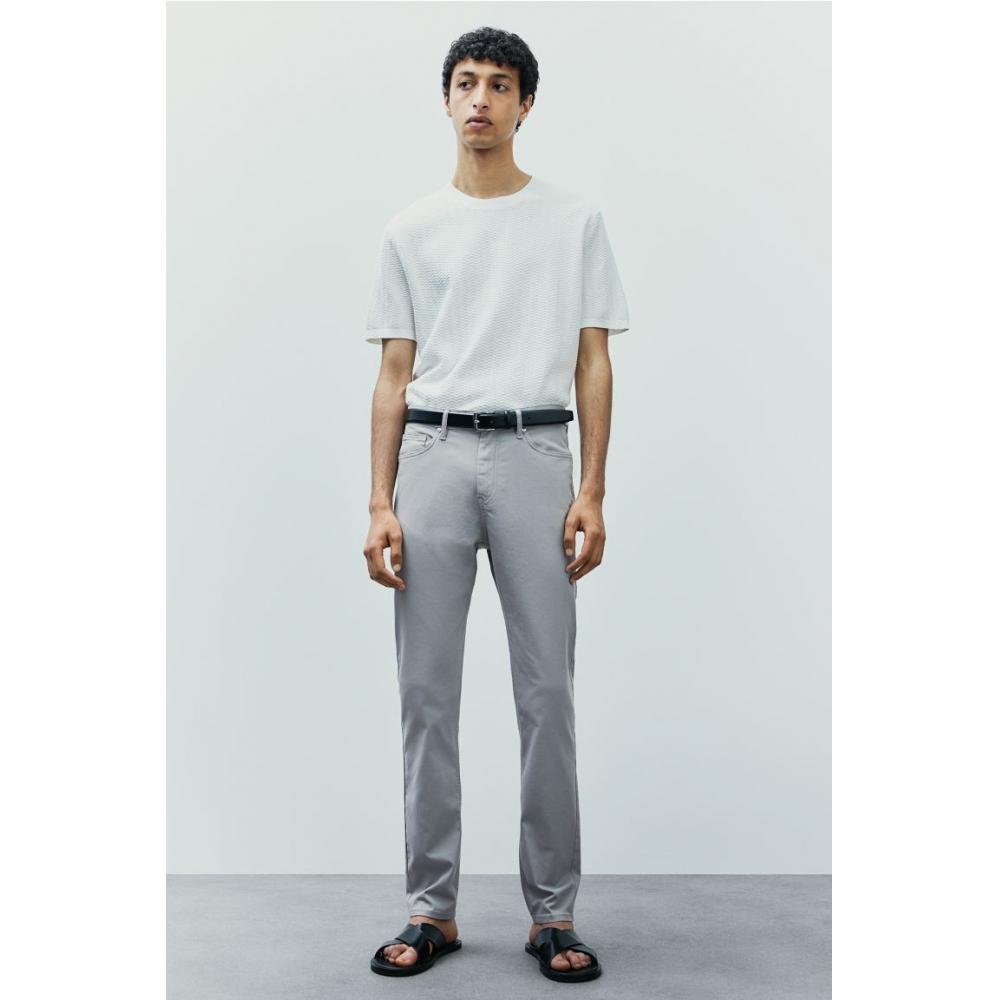 

Брюки HM Slim fit из хлопкового твила серого цвета 2830