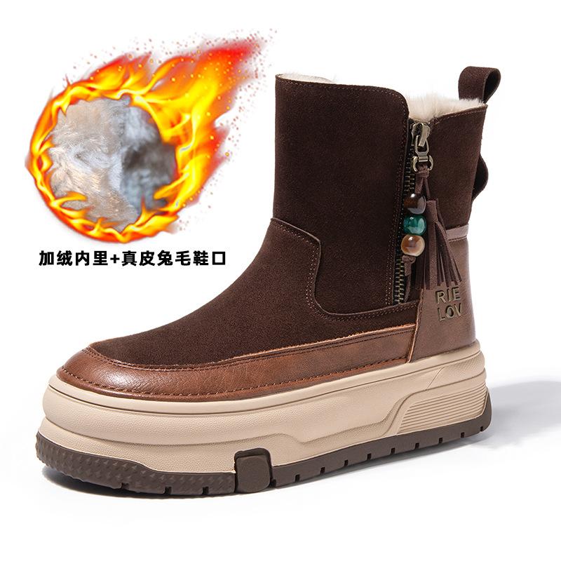 Winter new thick-soled waterproof leather boots, piled and thickened warm cotton shoes, genuine leather snow-soled boots for women