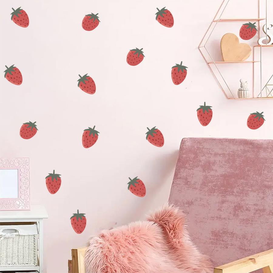 Cute Cartoon Strawberry Wall Sticker Self-Adhesive Decal Sweet Kawaii Style for Girls Room Bedroom Wall Decor