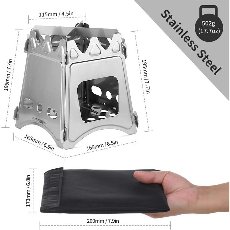 Oem Camping Wood Stove Folding Lightweight Stainless Steel Wood Burning Stoves Portable Backpacking Stove For Outdoor Picnic