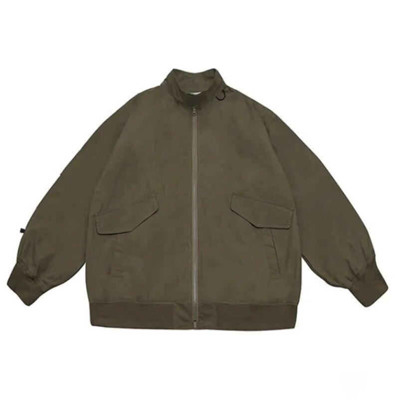 

2023 Japanese Minimalist Solid Color Men s Baseball Jersey Casual Fashion Loose Collar Jacket Couple High Street Harajuku Top