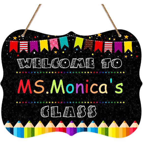 SICOHOME Personalized Classroom Door Sign - Welcome Signs for Classroom Door Decorations Hanger 13" Teacher Sign for Back to School Decor Hanging