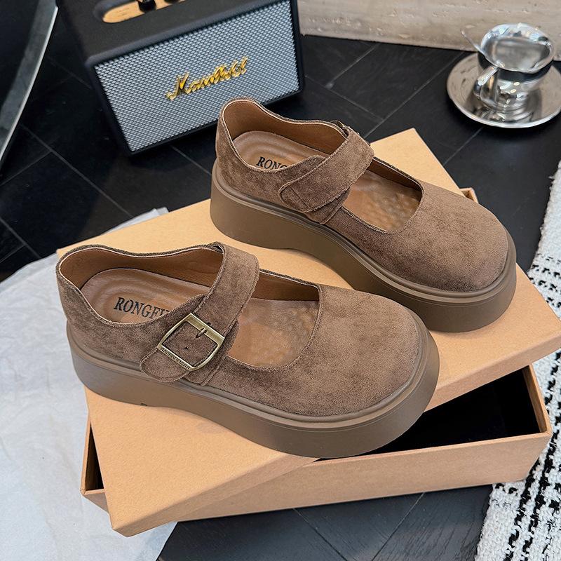 

2025 новая весна и осень с юбками, маленькие кожаные туфли, туфли-лодочки jk с круглым носком, лоферы, туфли Mary Jane на платформе женские 39 хаки