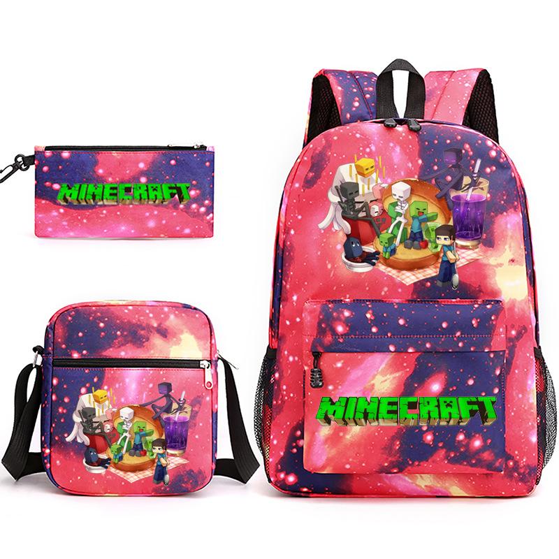 2022 Cross-border Starry Sky School Bag Three-piece Casual Fashion My World Game School Travel Bag
