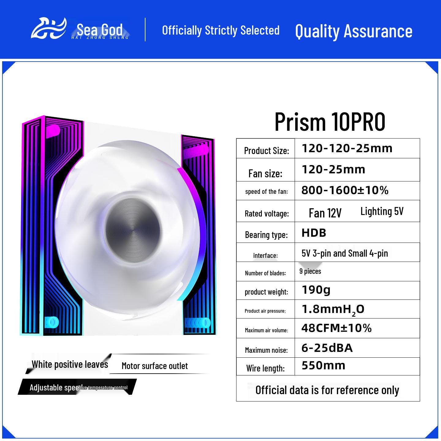 Prism 10PRO Sea View Case ARGB Sync 12CM Silent Cooling Fan Upgrade Default