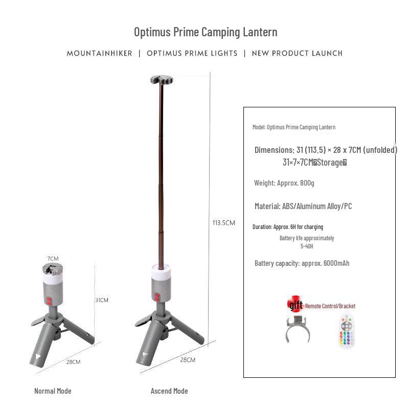 Portable Rechargeable Spotlight: Multifunctional, Dimmable, Retractable, with Remote and Four-Color Ambient Light.