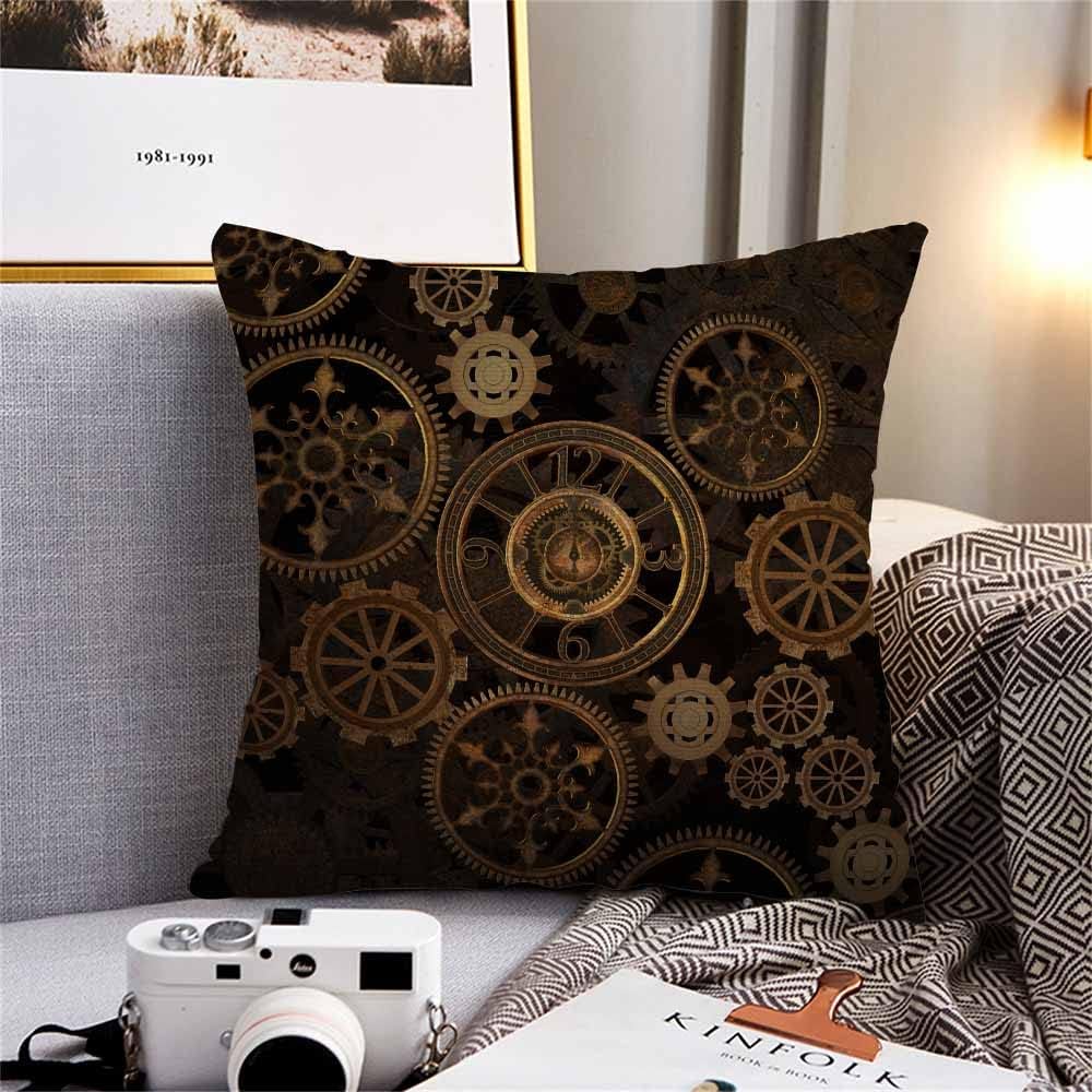 Hndy Throw Pillow Covers Steampunk Steam Punk Gears Clock Abstract Gold Technology Vintage Bronze Century Pillow Case 18x18 Inch Cushion Cover for