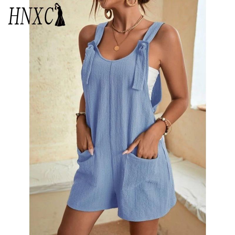 HNXC Women's Fashion Casual Solid Color Print Summer Spring Sleeveless Suspenders Trousers Jumpsuits & Rompers