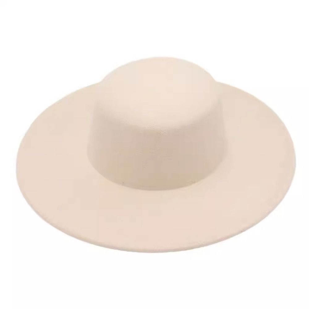 Wide Brim Felt Hat Hepburn Style Panama Hat New Flat-top Cap  Jazz