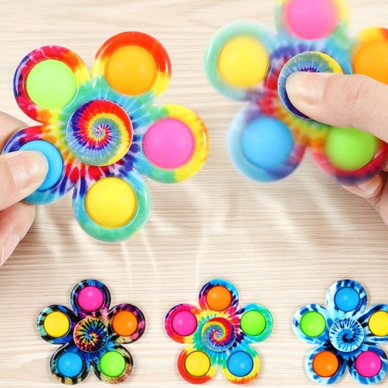 Tie Dye Flower Shape Fidget Spinner Push Bubble Hand Finger Toy ADHD Anxiety Stress Relief Fun Sensory Portable Kids Gift