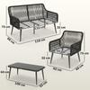Rattan Garden Furniture Set, 4 Piece Outdoor Patio Furniture with Tempered Glass Table and Chairs, Indoor Balcony Conservatory Set