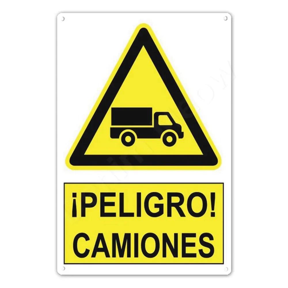 Spanish Warning Sign Danger Metal Sign for Street Yard Bar Workshop Decor Yellow Waterproof Caution Signs Outdoor Indoor