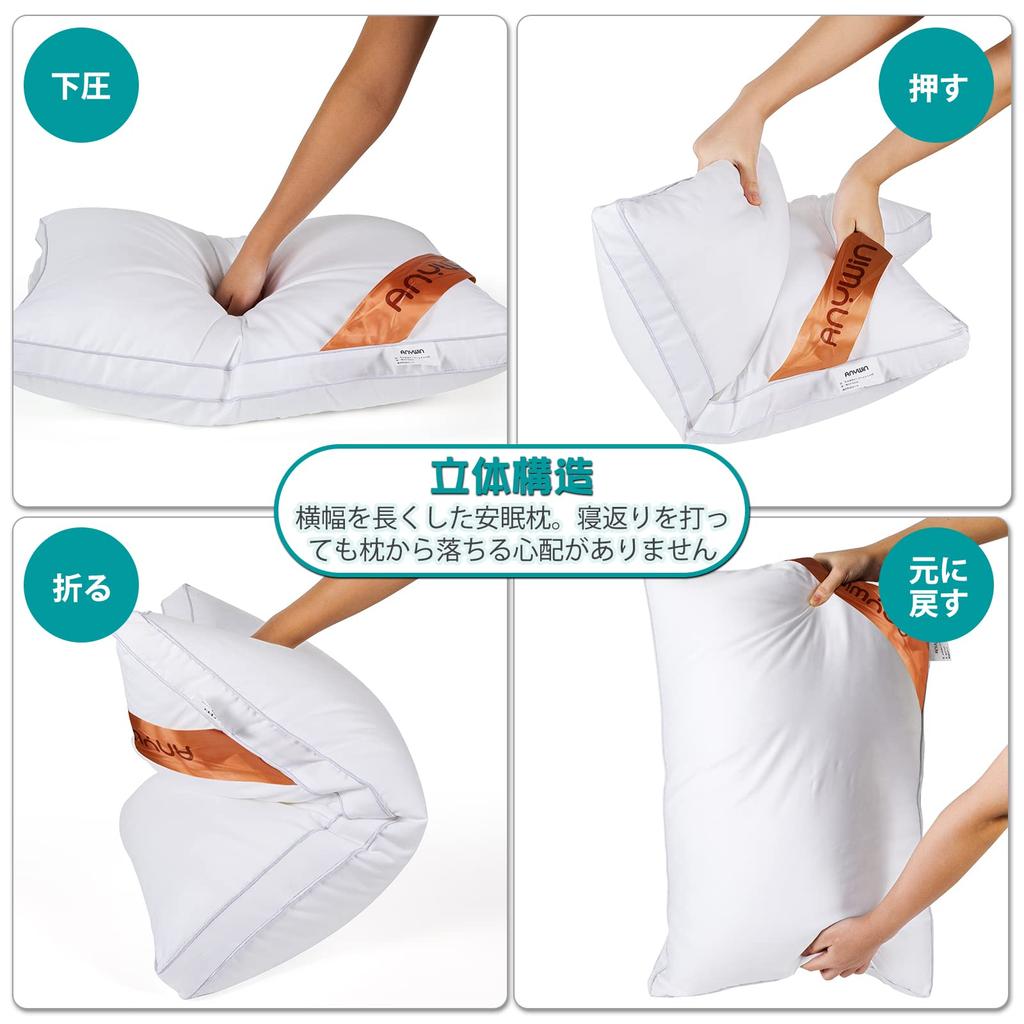 Anywin Pillow with Two Covers, Hotel-Quality High-Resilience Pillow for a Restful, Comfortable Sleep, Washable, 3D Structure (634320cm, Navy)