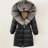 OFTBUY Moda Inverno Giacca Piumino 90% Imbottita con Piumino Collo in Pelliccia di Volpe Oversize Rimovibile Cucita Giacca Piumino Donna Abbigliamento Casual Largo