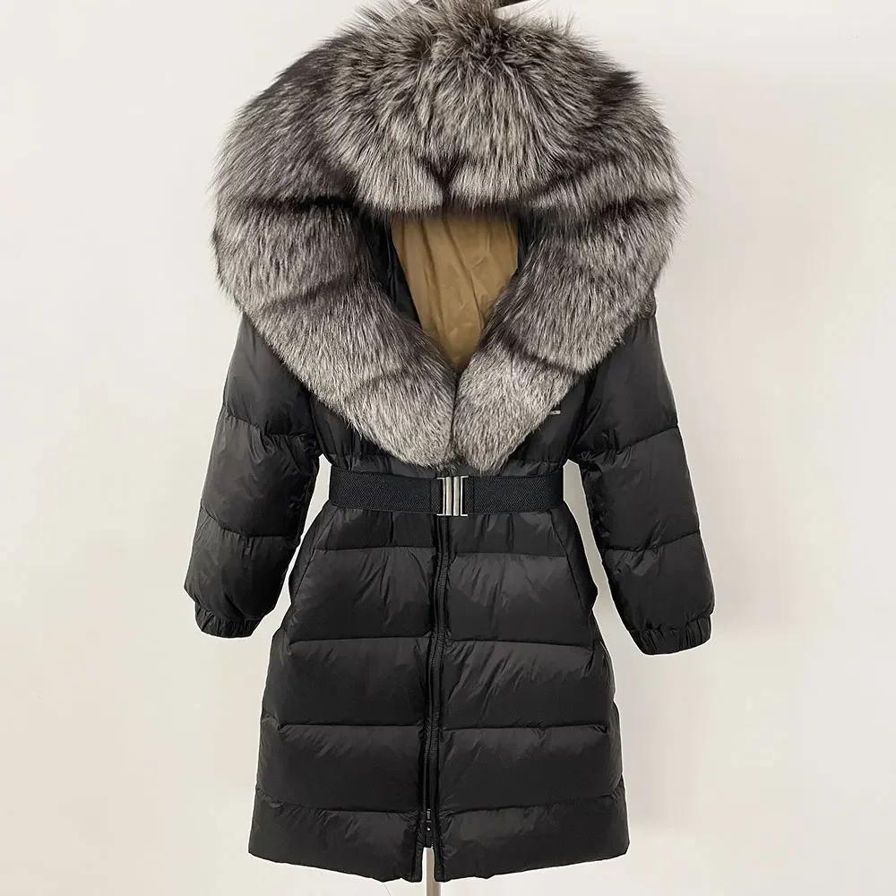 OFTBUY Moda Inverno Giacca Piumino 90% Imbottita con Piumino Collo in Pelliccia di Volpe Oversize Rimovibile Cucita Giacca Piumino Donna Abbigliamento Casual Largo