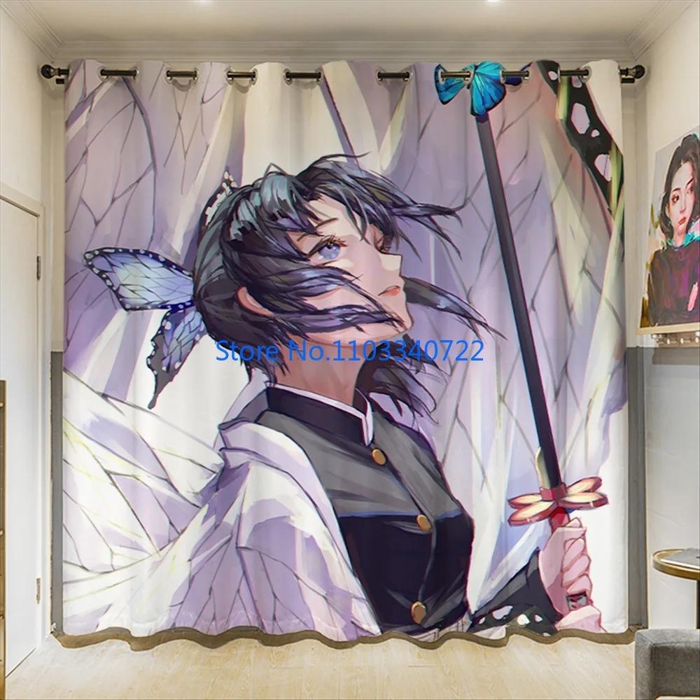 Girl Demon Slayer Giyuu Anime Window Curtain Print Curtains Living Room Bedroom Size Kids Gift Blackout Made Of Polyester Great Decor