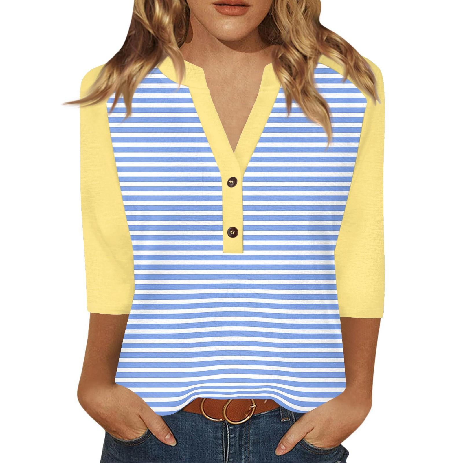 

Жен. Футболка С принтом Пуговицы Рукав 3/4 Повседневные Выходные Мода Классический Классический V-образный вырез Обычный Верх S