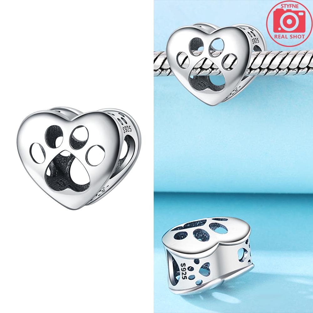 Authentic copper Pink Zircon Hollow Out Heart Engraved Girl with Cat Hug Dog Paws Bead Compatible With Bracelets Jewellery Diy Accessories
