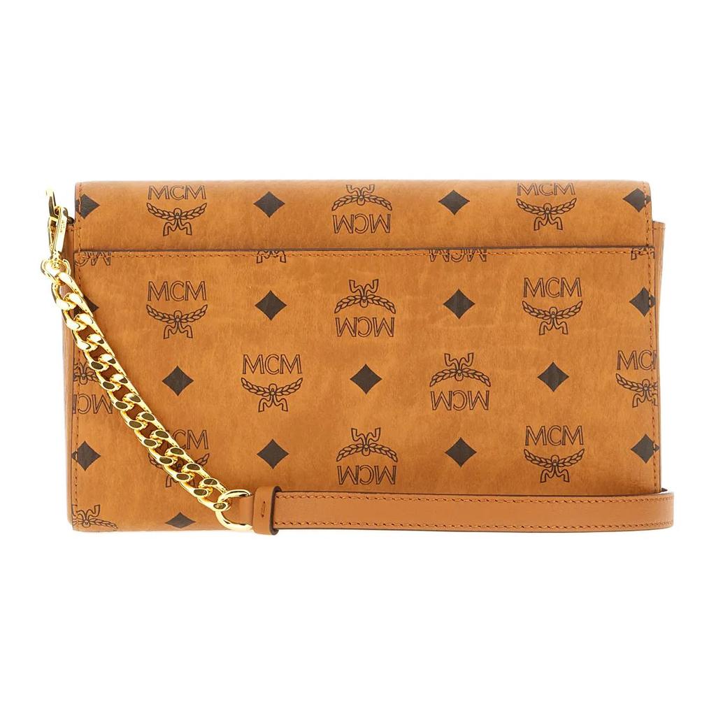 MCM Tracy Printed Logo Gold Hardware PU Envelope Shoulder Bag Women bags Brown MWREAXT06CO001