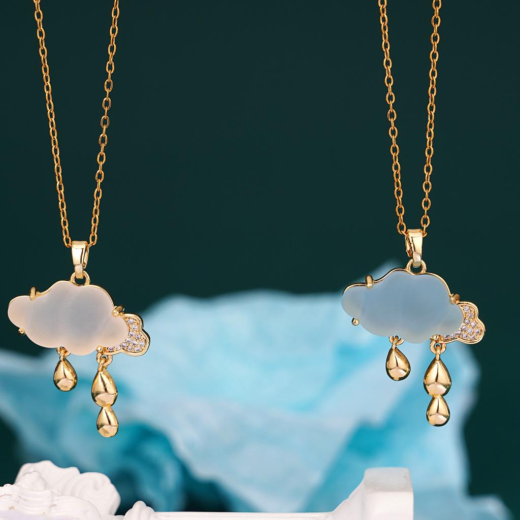 Fashion Zircon Resin Cloud Pendant Necklace for Women Girls Stainless Steel Chain Sweet Cute Party Accessories Jewelry Gifts