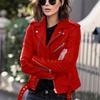 Womens Short Biker Jacket with Zipper and Button Detail Multiple Colors