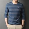 Spring New Embroidered Men's Long-sleeved T-shirt Round Neck Striped Korean Style Fashionable Men's Bottoming Shirt Trendy Tops
