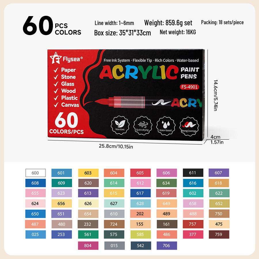Flysea Cross-Ocean 4901 Large Capacity Acrylic Marker for Opaque Paper Drawing & Graffiti.