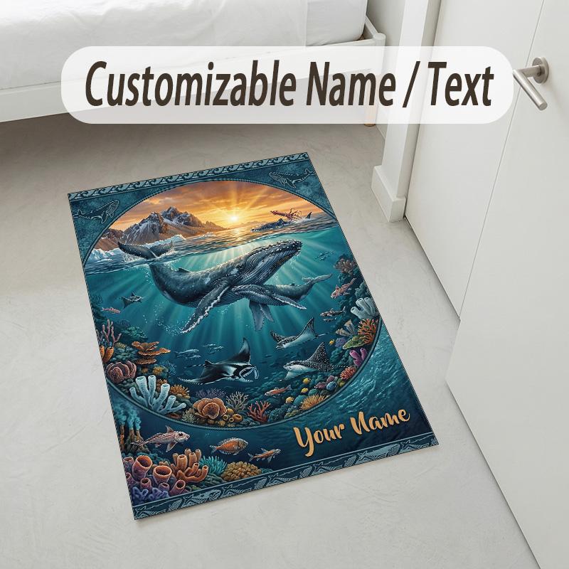 Western Sunset Theme Soft Crystal Velvet Rug Custom Name & Text Print Non Slip Floor Rug for Bedroom Living Room