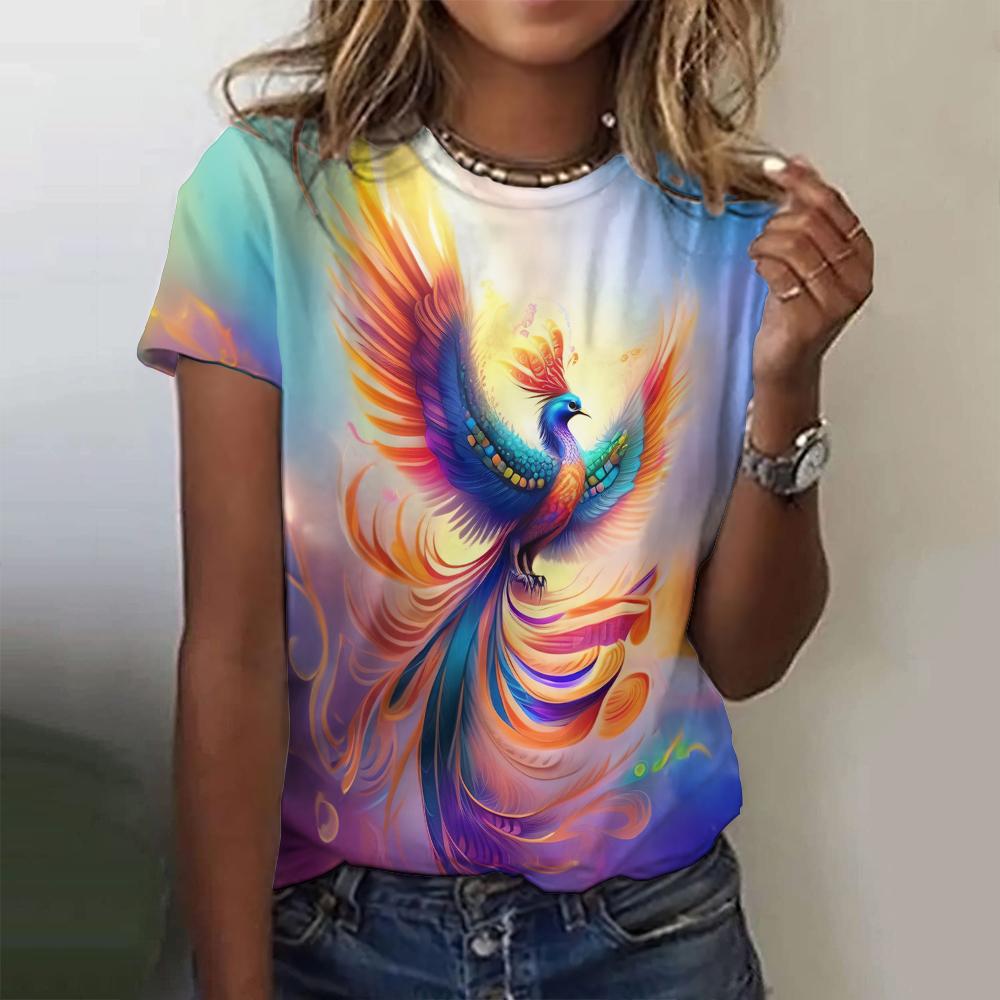 

Модные женские футболки с 3D-принтом Феникса, летние футболки с короткими рукавами и круглым вырезом, уличная одежда Y2k Harajuku, женская одежда 6XL