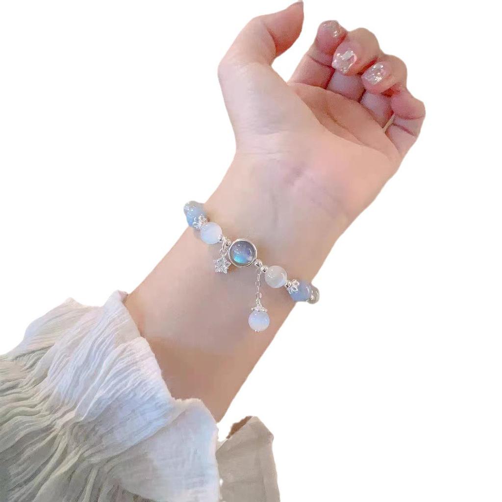 Forest Butterfly Glass Bracelet with Ice-Cracked Flower Beads