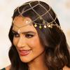 Fashey Boho Sequins Head Chain Gold Mesh Headpiece Cap Wedding Hair Accessories for Women