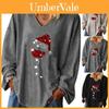 Trendige Damen Weihnachten Weinglas V-Ausschnitt Langarm Pullover Bluse Tops